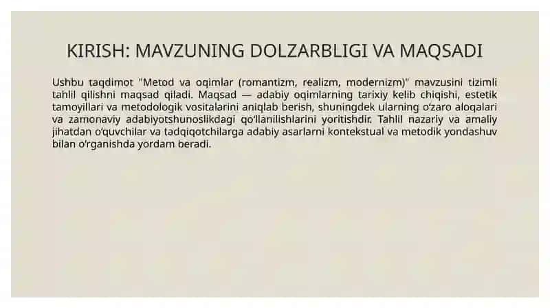 Metod va oqimlar (romantizm, realizm, modernizm) 3