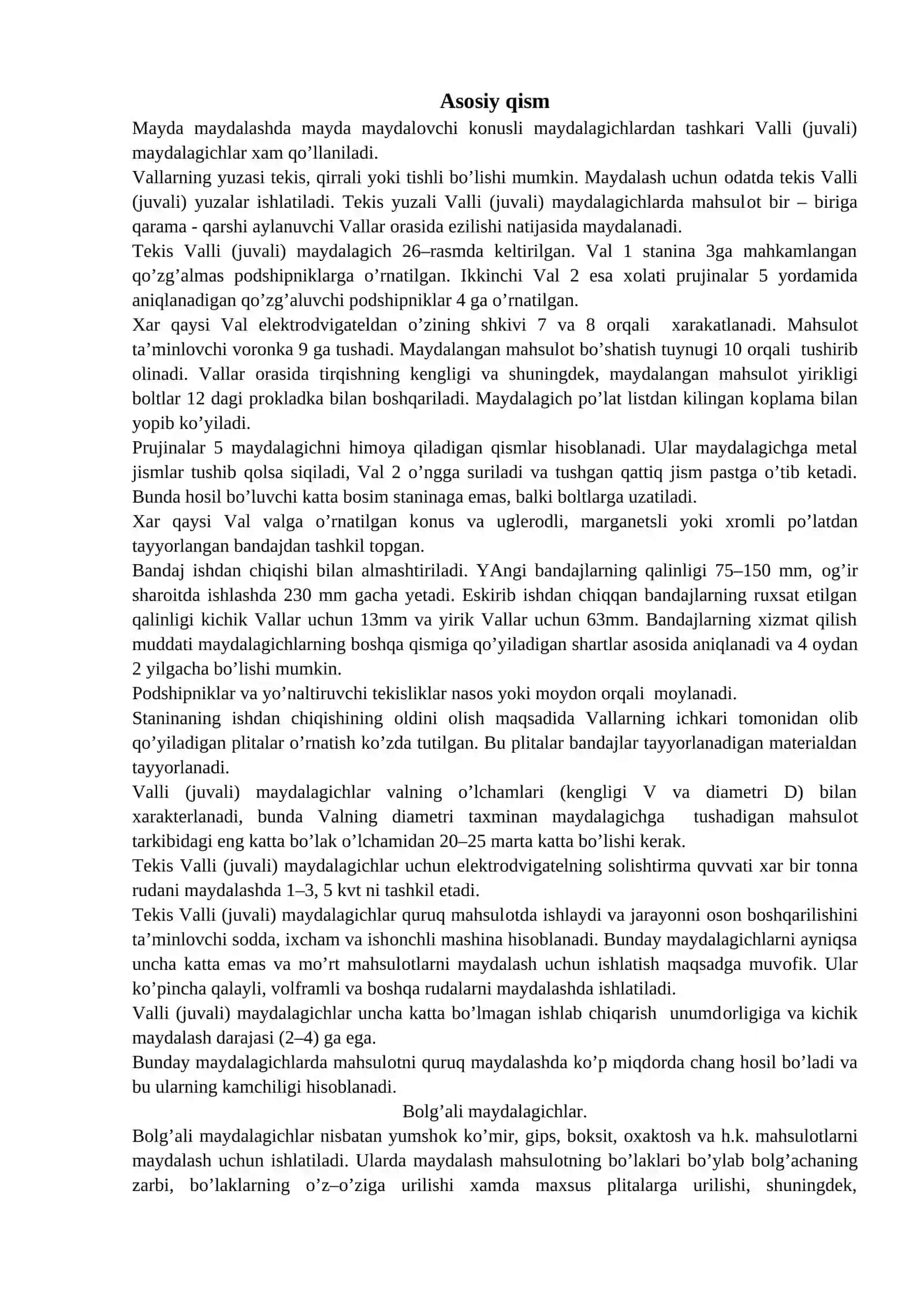 Valokli, bolg`achali va zarbli maydalagichlarva ularning konstruksiyasi 3