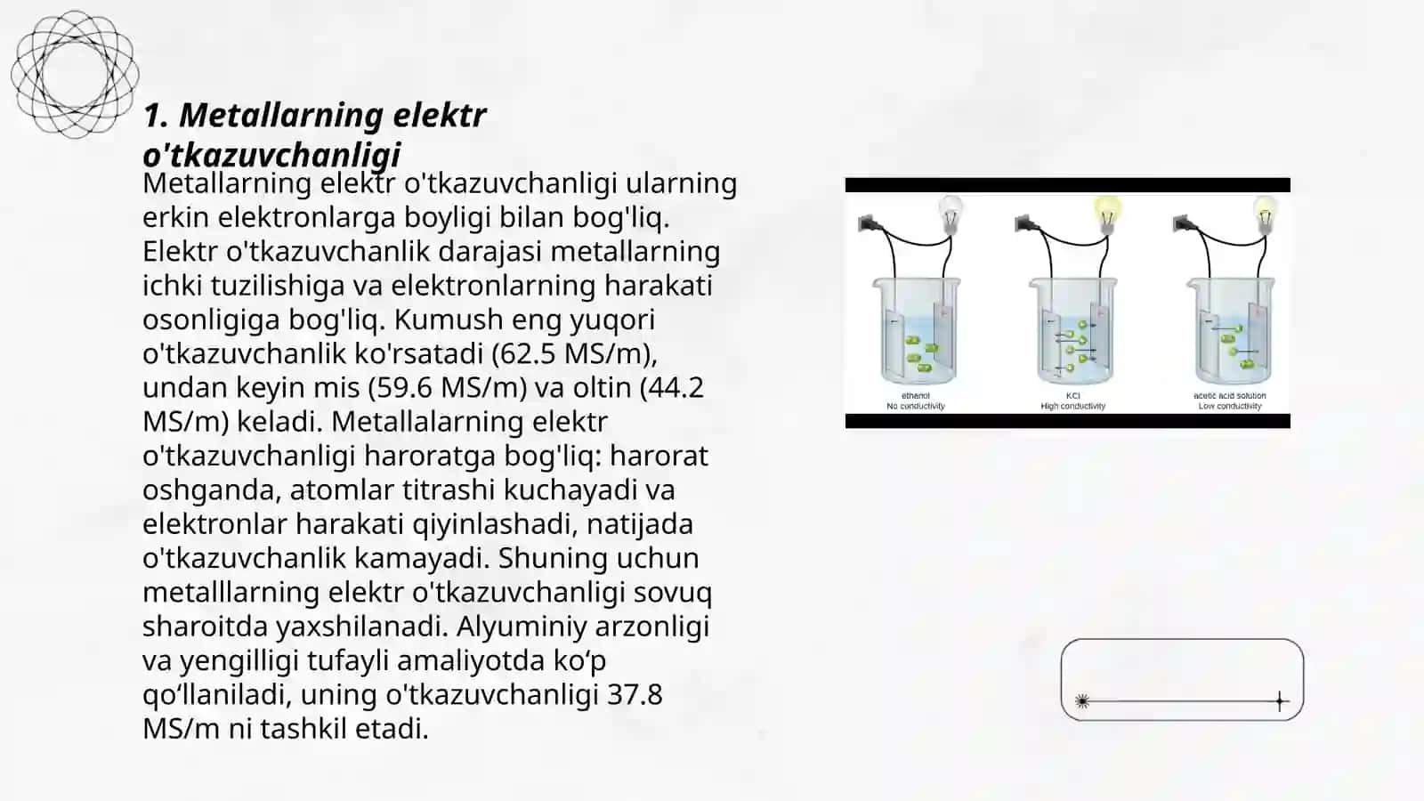 Metall va yarim oʻtkazgichlarda elektr oʻtkazuvchanlik 3