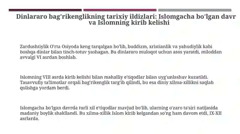 O'zbekiston konfessiyalararo diniy bag'rikenglikning tarixiy tajribasi 3