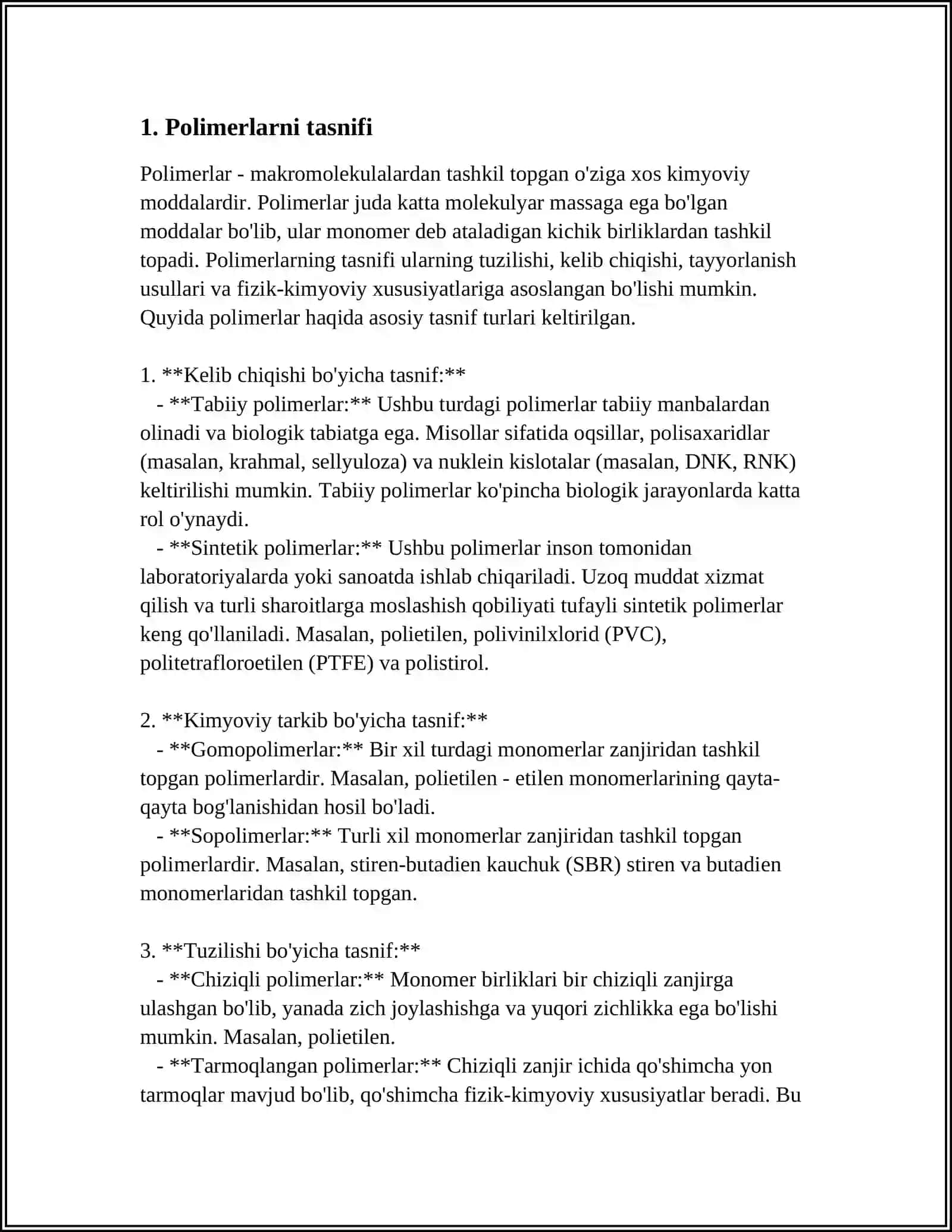 Yol qurilishida qollaniladigon polimerlar va ularning kimyoviy xossalari 3