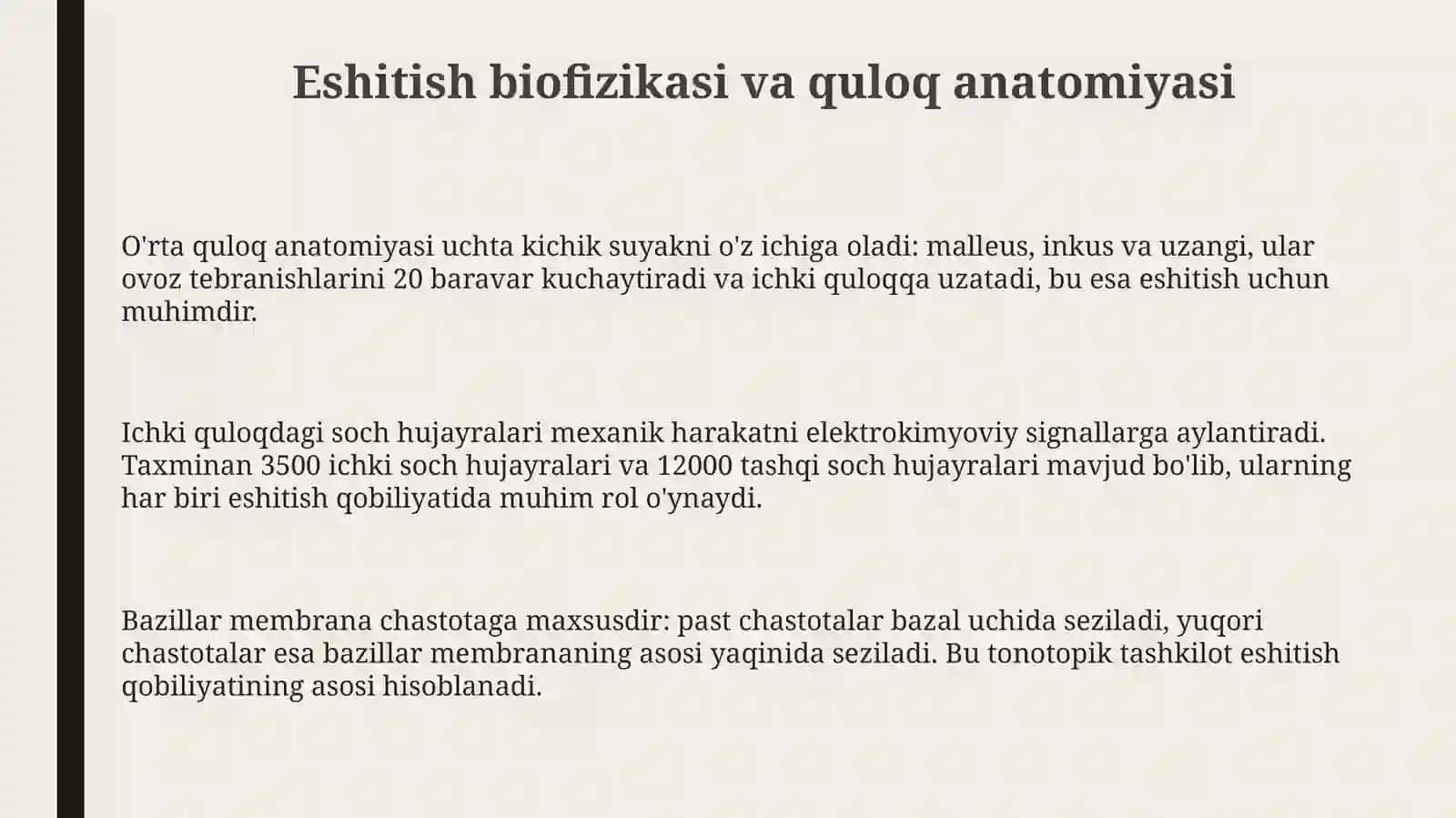 Eshitish biofizikasi va quloq anatomiyasi 3