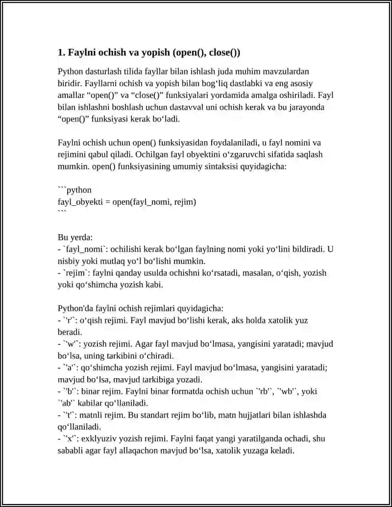 PATHON DASTURLASH TILIDA FAYILLAR VA ULARDAN FOYDALANISH 3