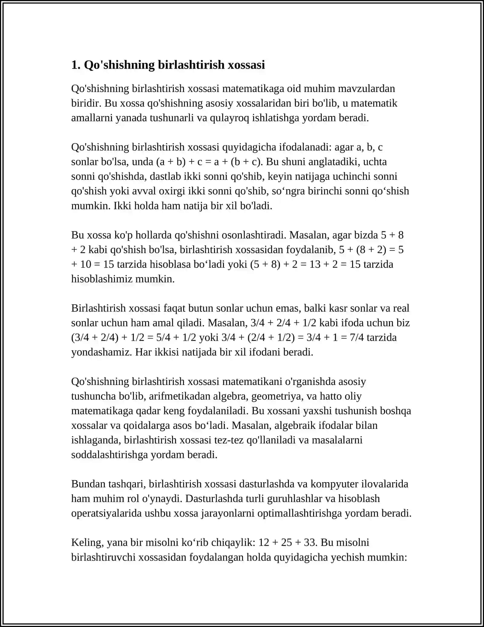 BOSHLANGICH SINFLARDA QOSHISH VA KUPAYTIRISHNI XOSSALARIDAN FOYDALANIB MISOLLAR YECHISHGA ORGATISH METODI 3