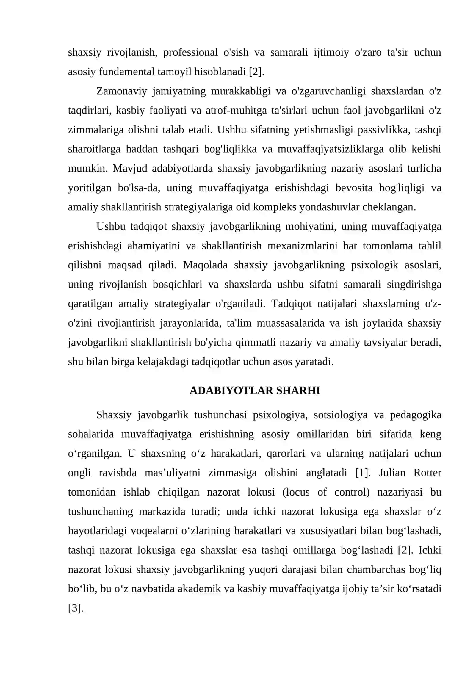 Ushbu ilmiy maqola muvaffaqiyatga erishishda shaxsiy javobgarlikning hal qiluvchi rolini o'rganadi 3