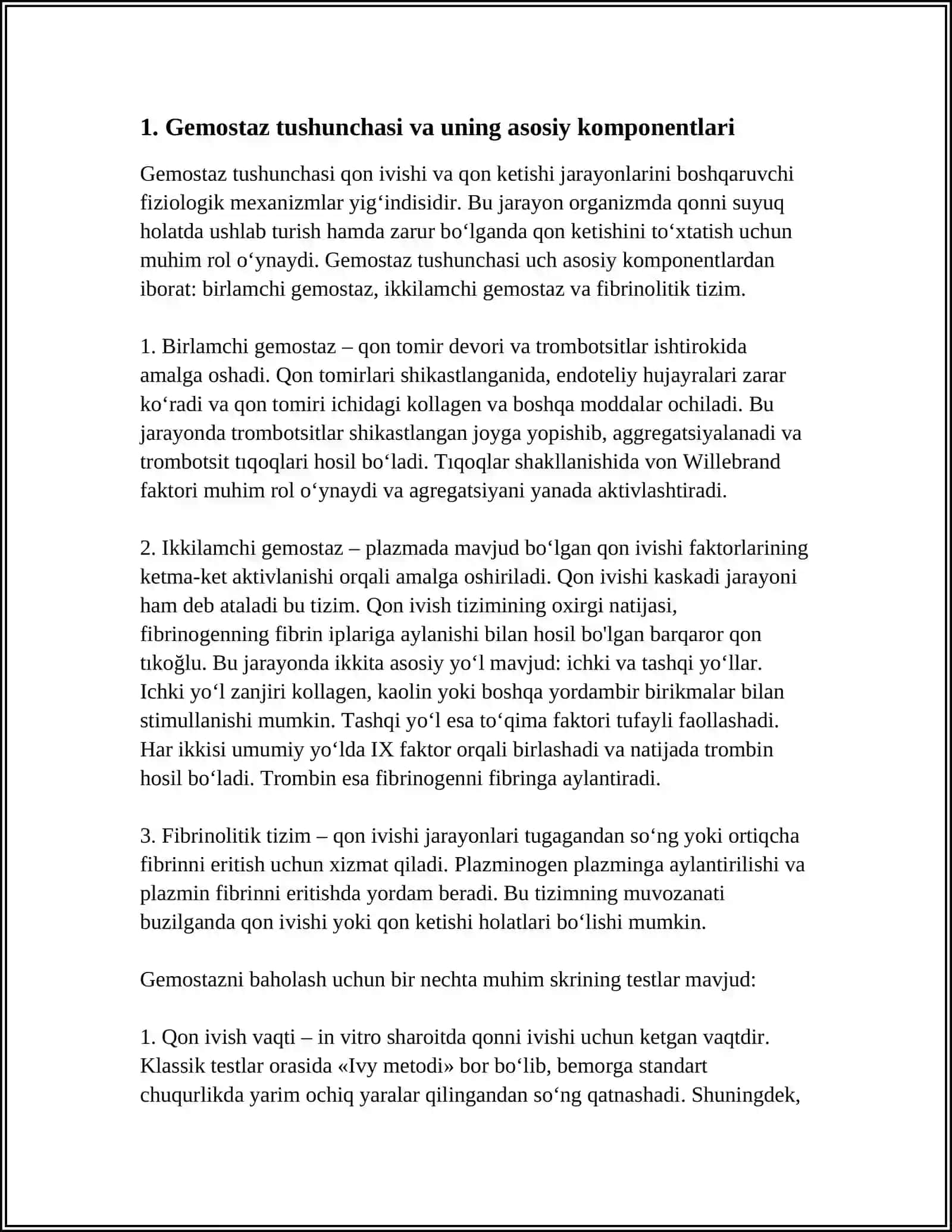 GEMOSTAZ SKRINING TESTLARI: QON IVISH VAQTI, QON KETISH VAQTI ANIQLASH PRINSIPLARI 3
