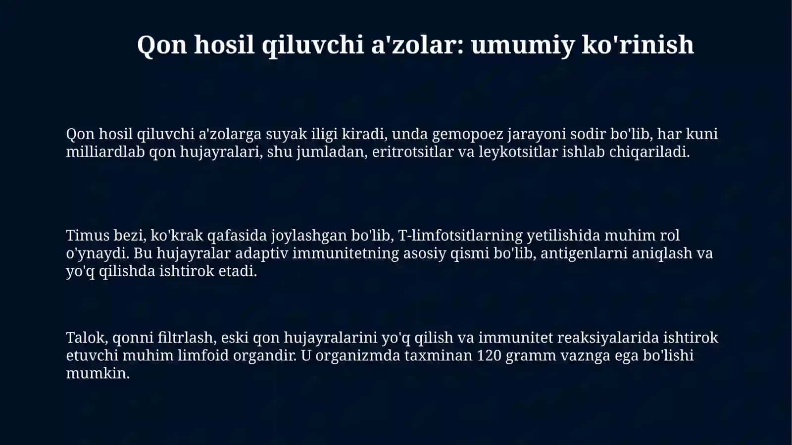 Qon Yaratuvchi immun Himoya aʼzolari 3