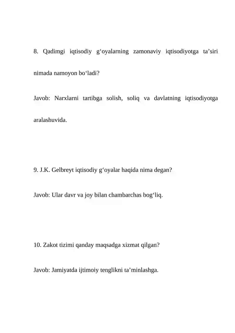 Iqtisodiy ta'limotlar tarixi testlar javobi bilan 3