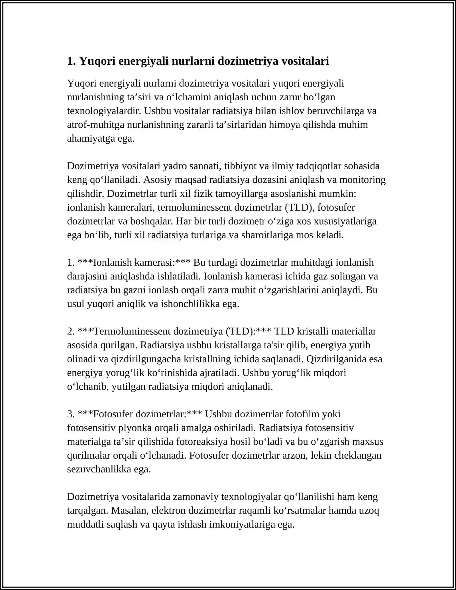 YUTILGAN NURLAR ENERGIYASINI DOZIMETRIK BAHOLASH. TURLI NURLARNI ODAM TANASIDA TAQSIMLANISHI 3