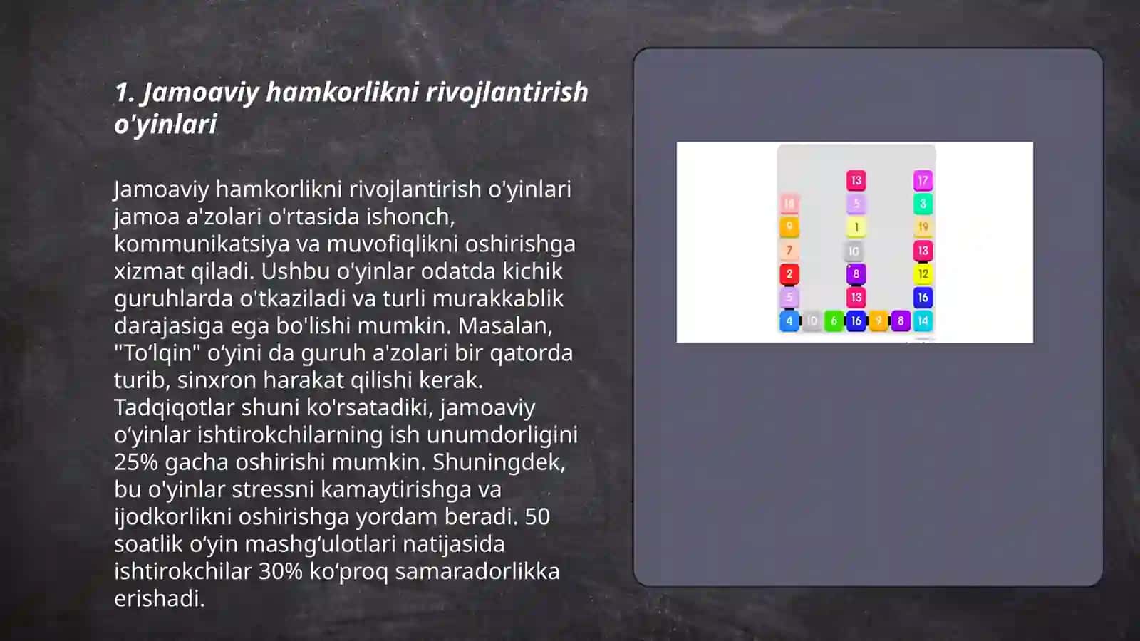 Jamoaviy hamkorlikni rivojlantirish o'yinlari 3