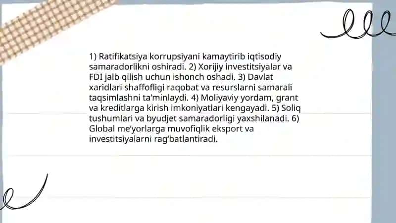 Korrupsiyaga qarshi kurash boʻyicha xalqaro qonun va qarorlarning Oʻzbekistonda ratifikatsiya qilishning ahamiyati 3