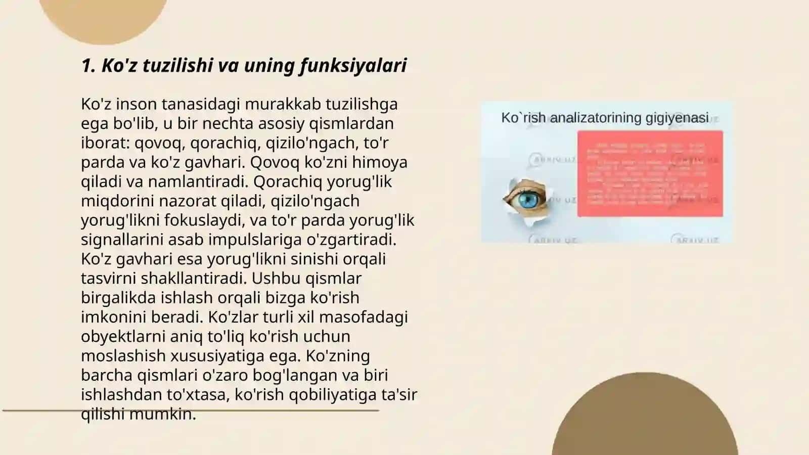 Ko'z fiziologiyasi. Eshitish va vestibulyar analizatorlar fiziologiyasi 3