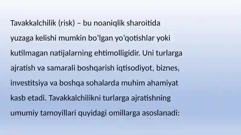 Tavakkalchilikni Turlarga Ajratishning Umumiy Tamoyillari 3