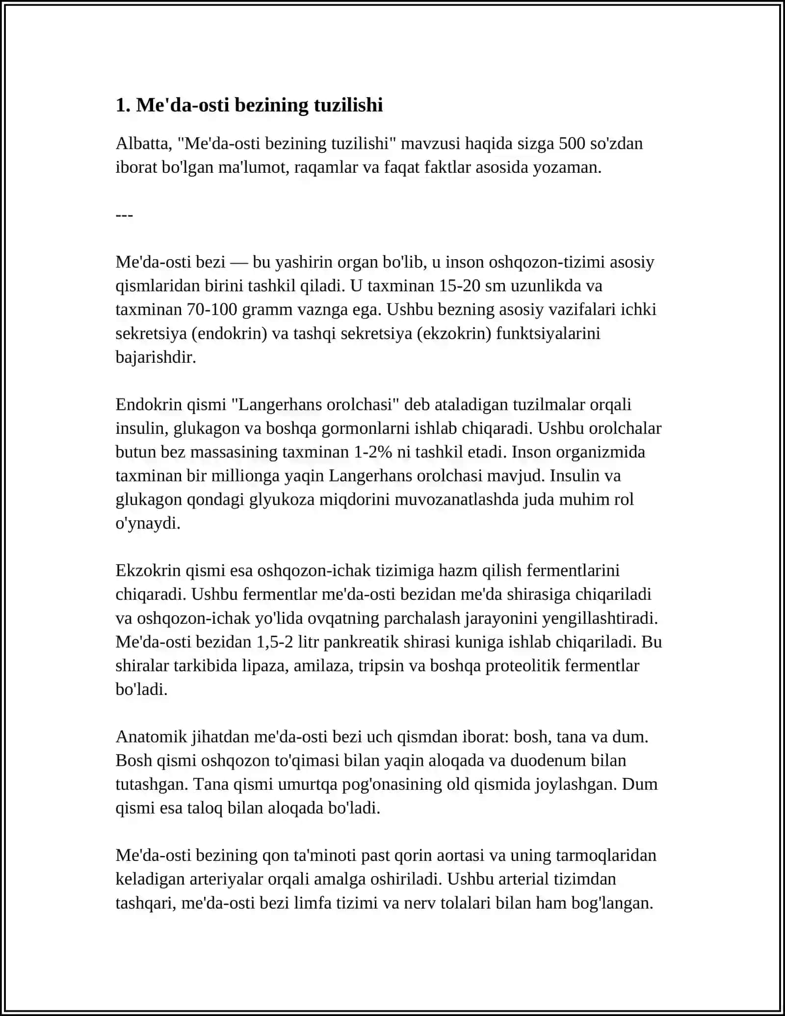 ME'DA OSTI VA BUYRAK USTI BEZINING FIZIOLOGIYASI.INSULIN VA GLUKAGON EFFEKTLARI.JINSIY GORMONLAR. REPRADUKTIV FUNKSIYADA GORMONLARNING AHAMIYATI 3