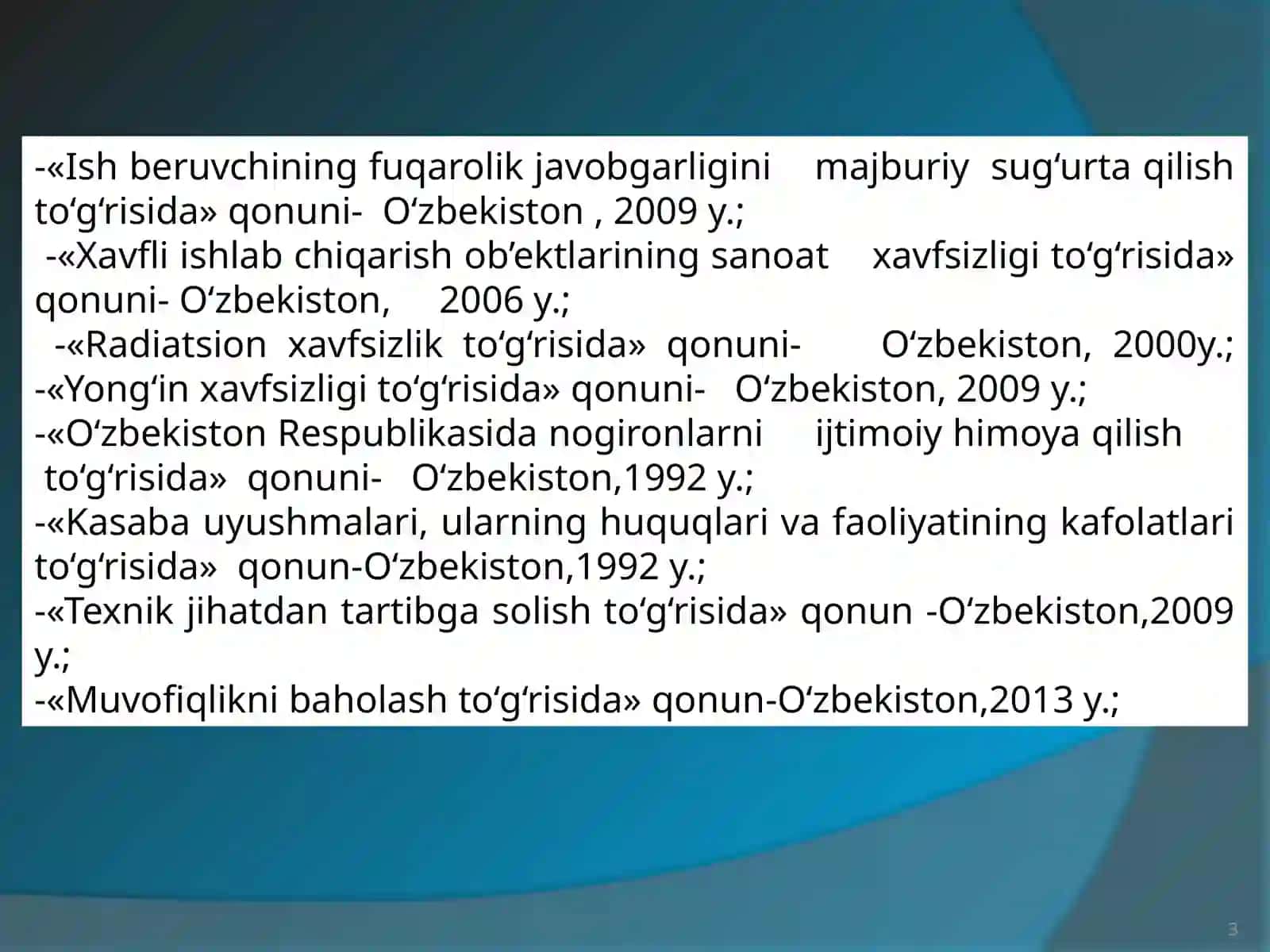 MEHNAT XAVFSIZLIGINI ME’YORIY - HUQUQIY TARTIBGA SOLISH 3