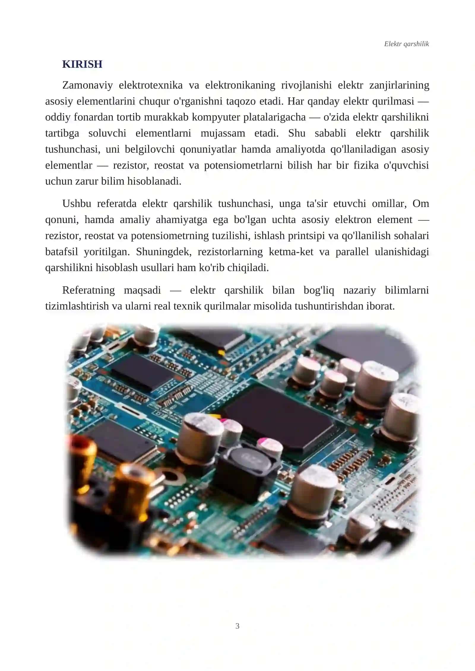 ELEKTR QARSHILIK. Referat 3