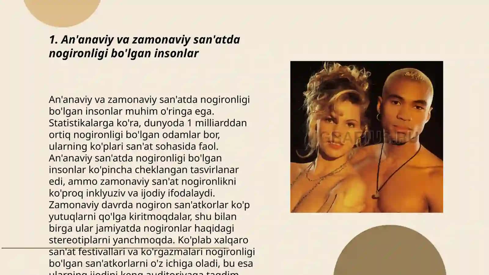 An'anaviy va zamonaviy san'atda nogironligi bo'lgan insonlar 3
