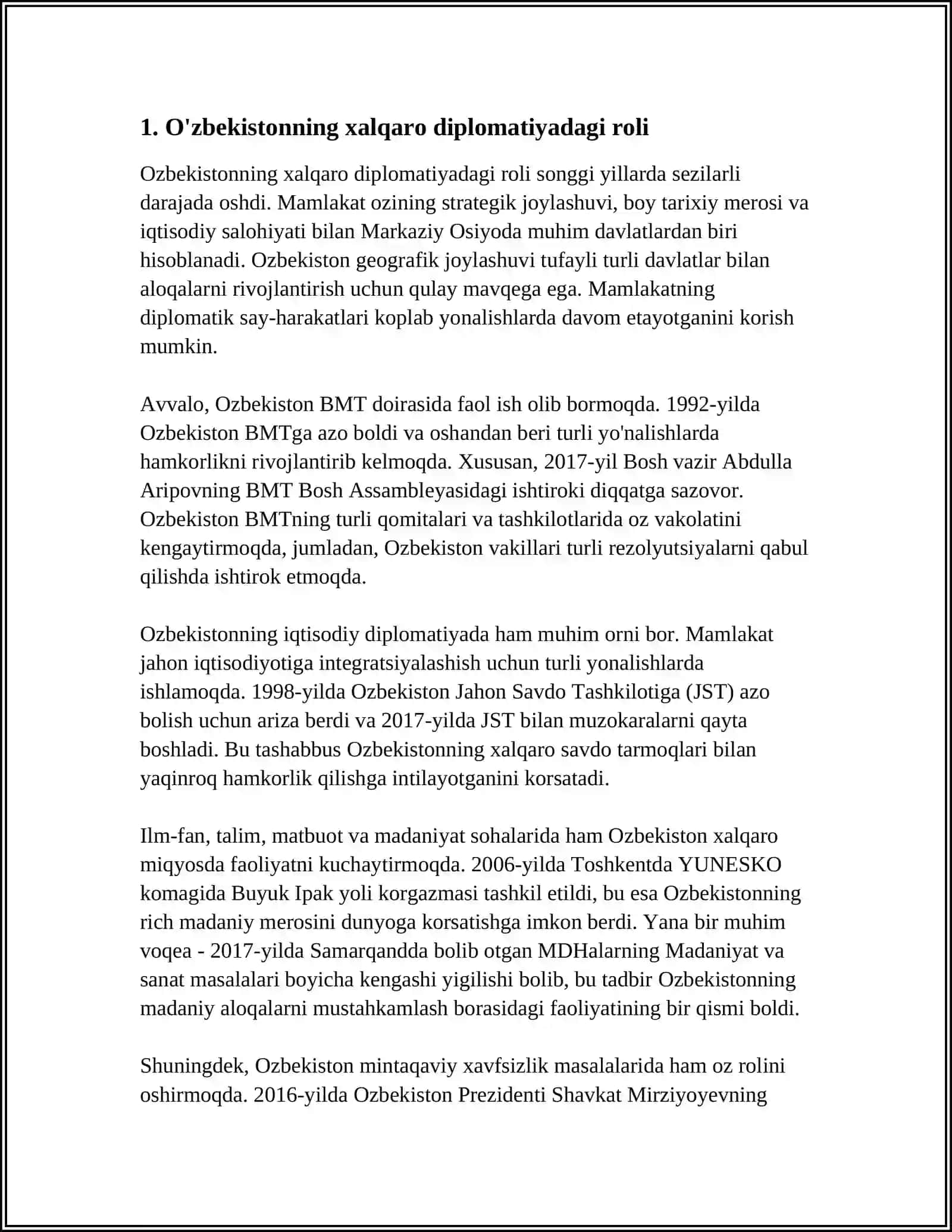 O'zbekistonning xalqaro diplomatiyadagi roli 3