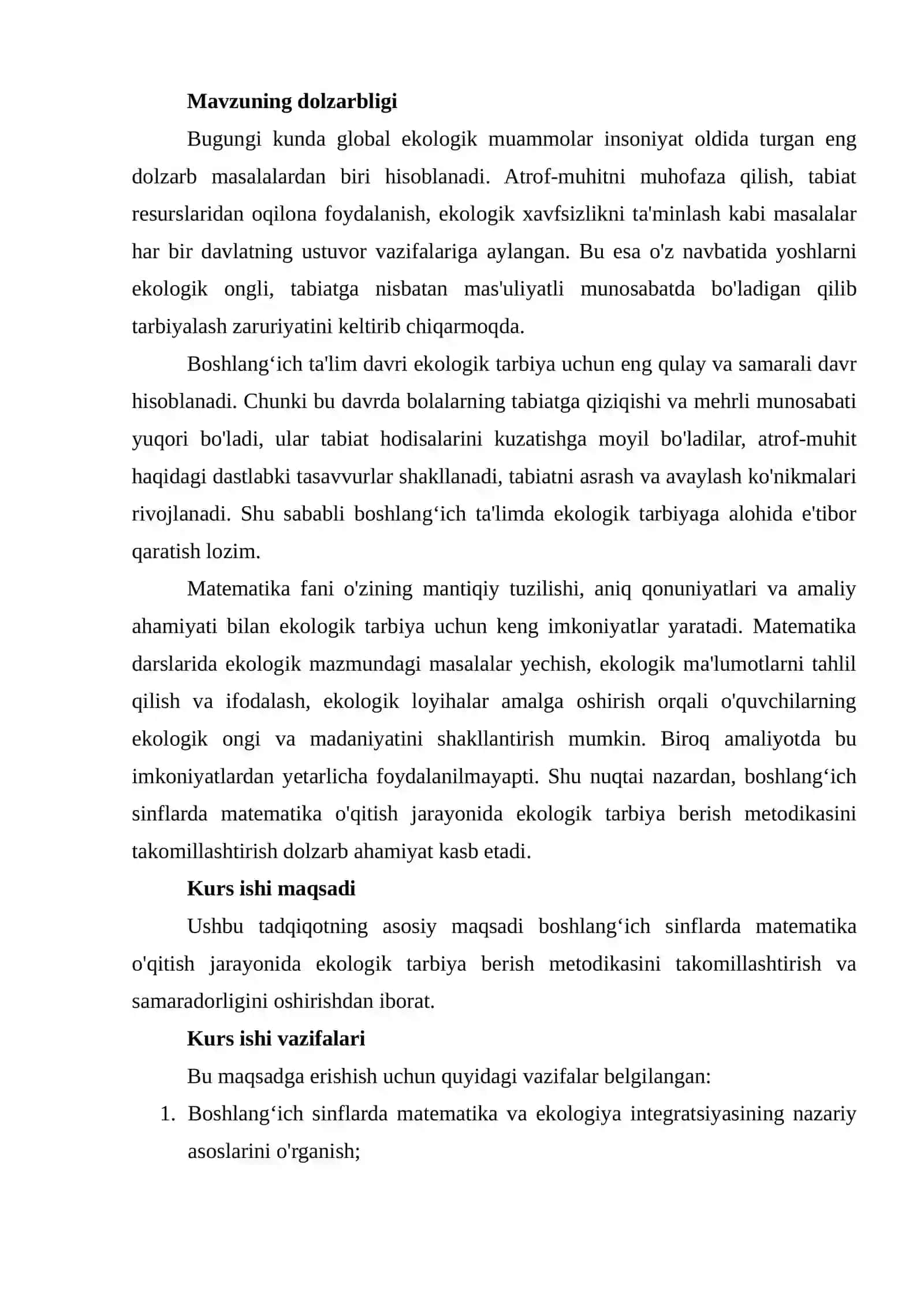 BOSHLANG‘ICH SINFLARDA MATEMATIKA O‘QITISH JARAYONIDA EKOLOGIK TARBIYA BERISH METODIKASI 3