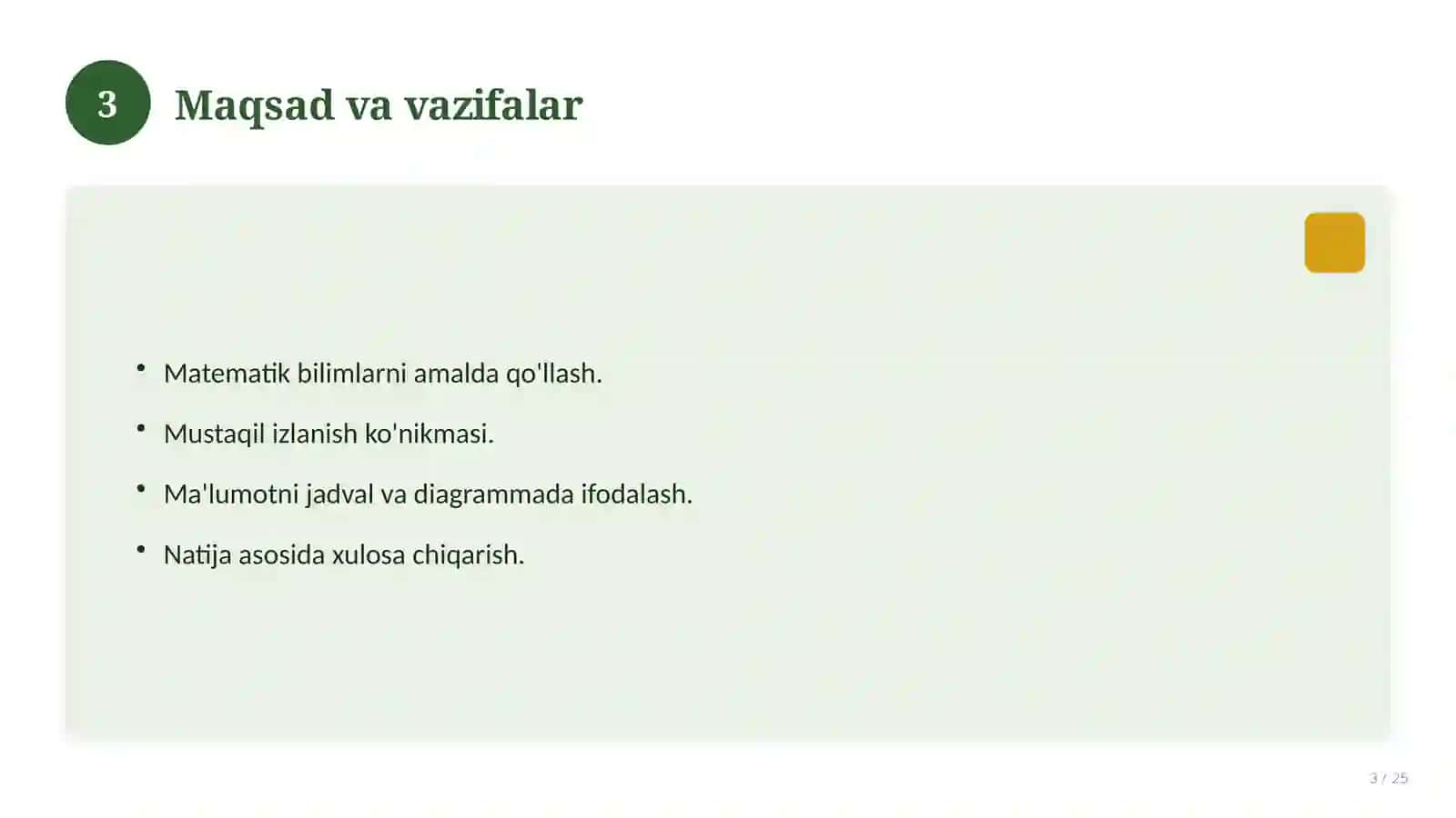 6-Sinf Matematika Fanidan Loyiha Ishi 3