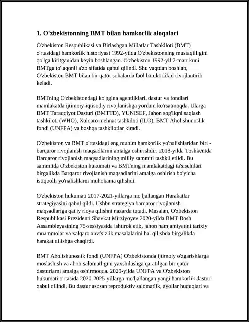 MUSTAQILLIK YILLARIDA O’ZBEKISTONNING XALQARO TASHKILOTLAR BILAN O’ZARO MANFAATLI HAMKORLIGI 3