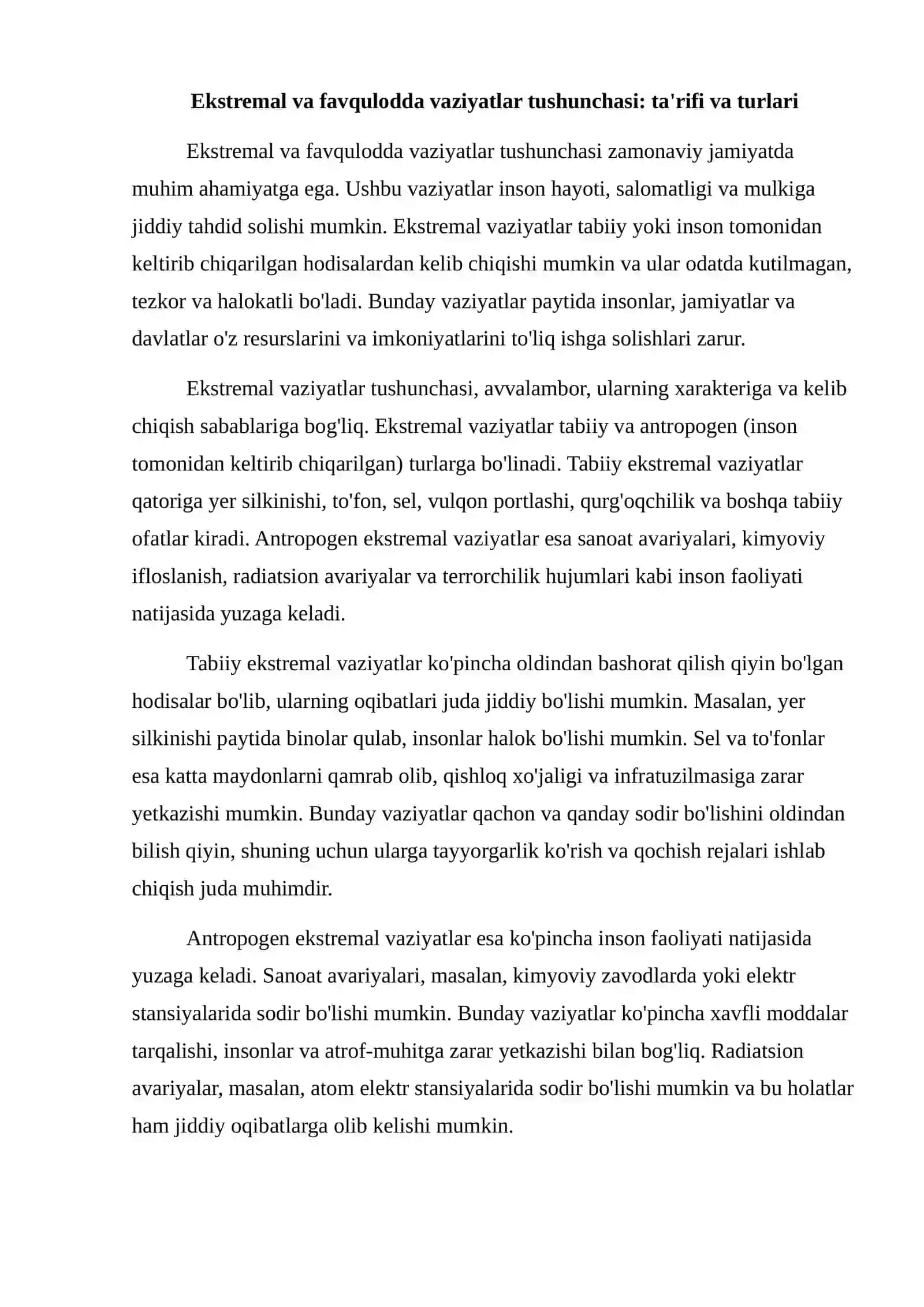 Ekstremal va favqulodda vaziyatlar haqida zomonaviy tushunchalar 3