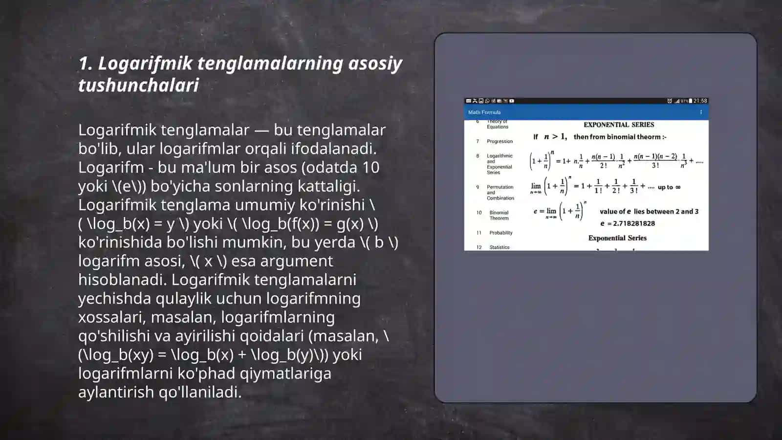 Logarifimlik tenlemeler haqqinda tusinikler 3