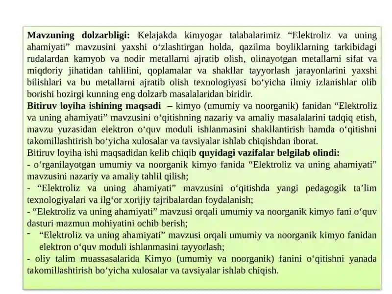 Elektroliz va uning ahamiyati 3