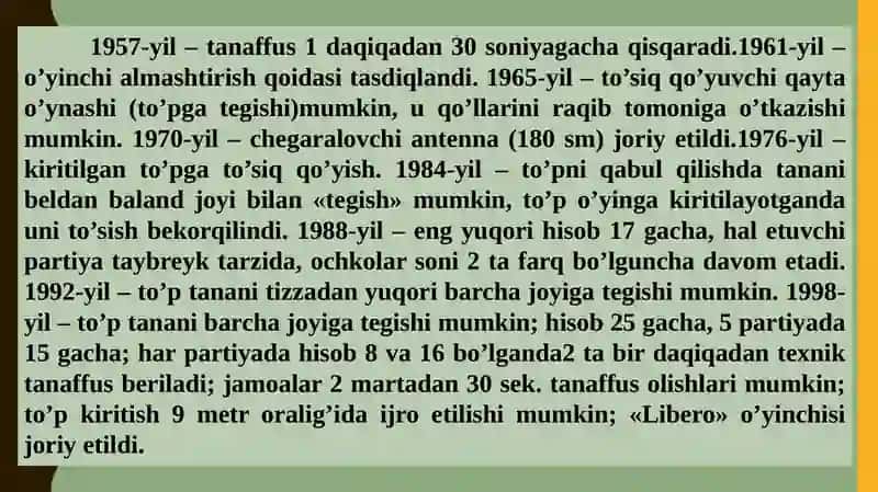 VALEYBOL DARSINI REJALASHTIRISH VA O‘TKAZISH TARTIBI 3