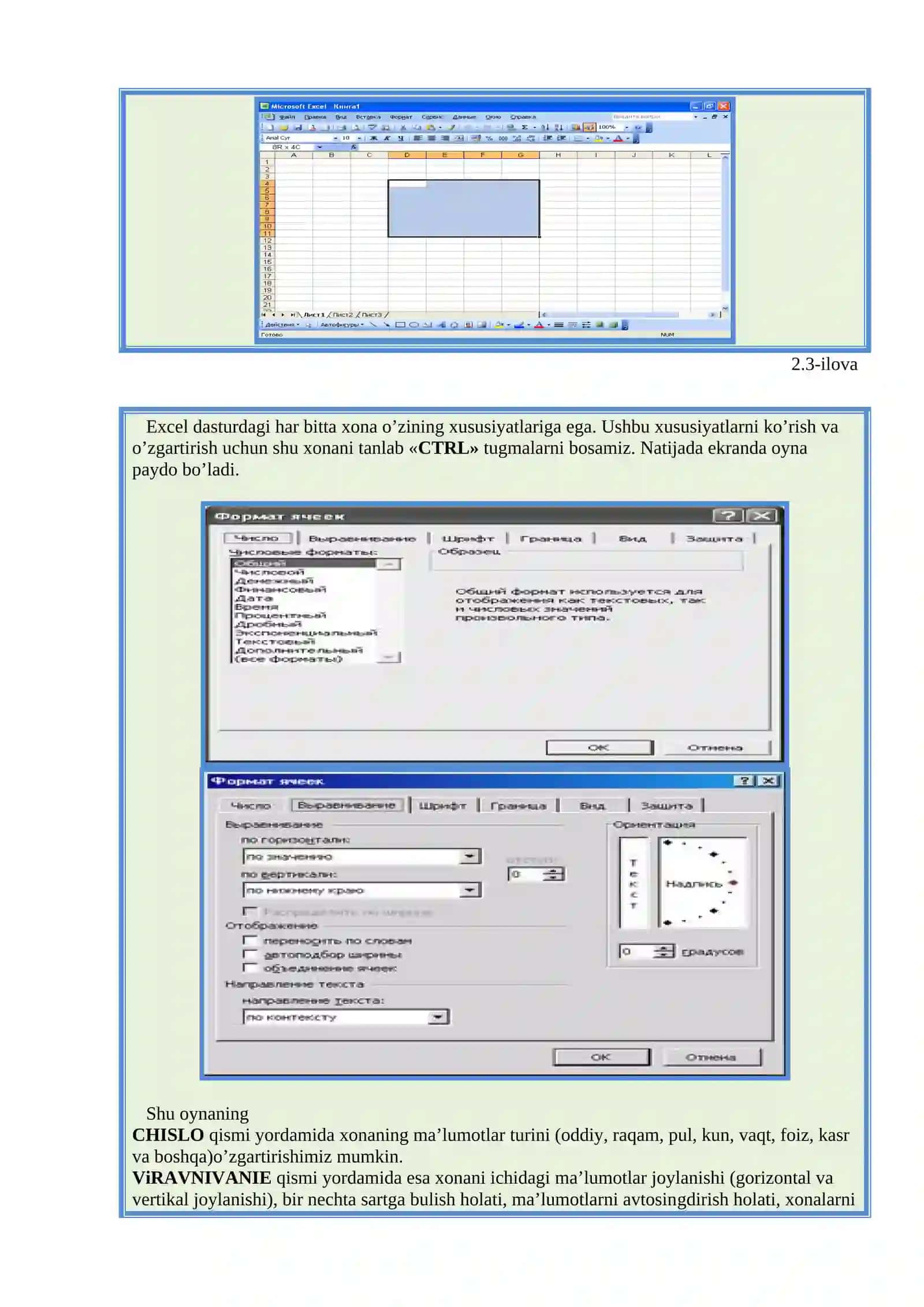 Elektron jadval muharrirlari. MS Excel dasturi 3