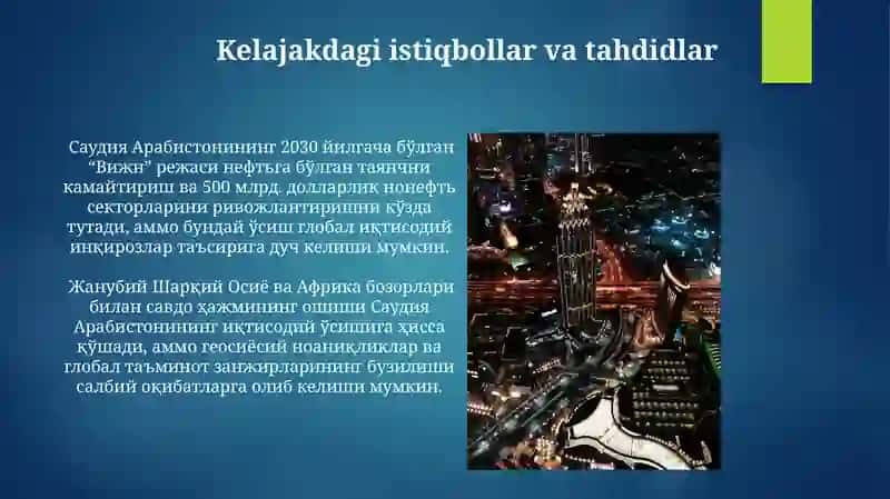 Saudiya Arabistonining iqtisodiy faoliyati va Yalpi ichki mahsulotning oʻsishi 3