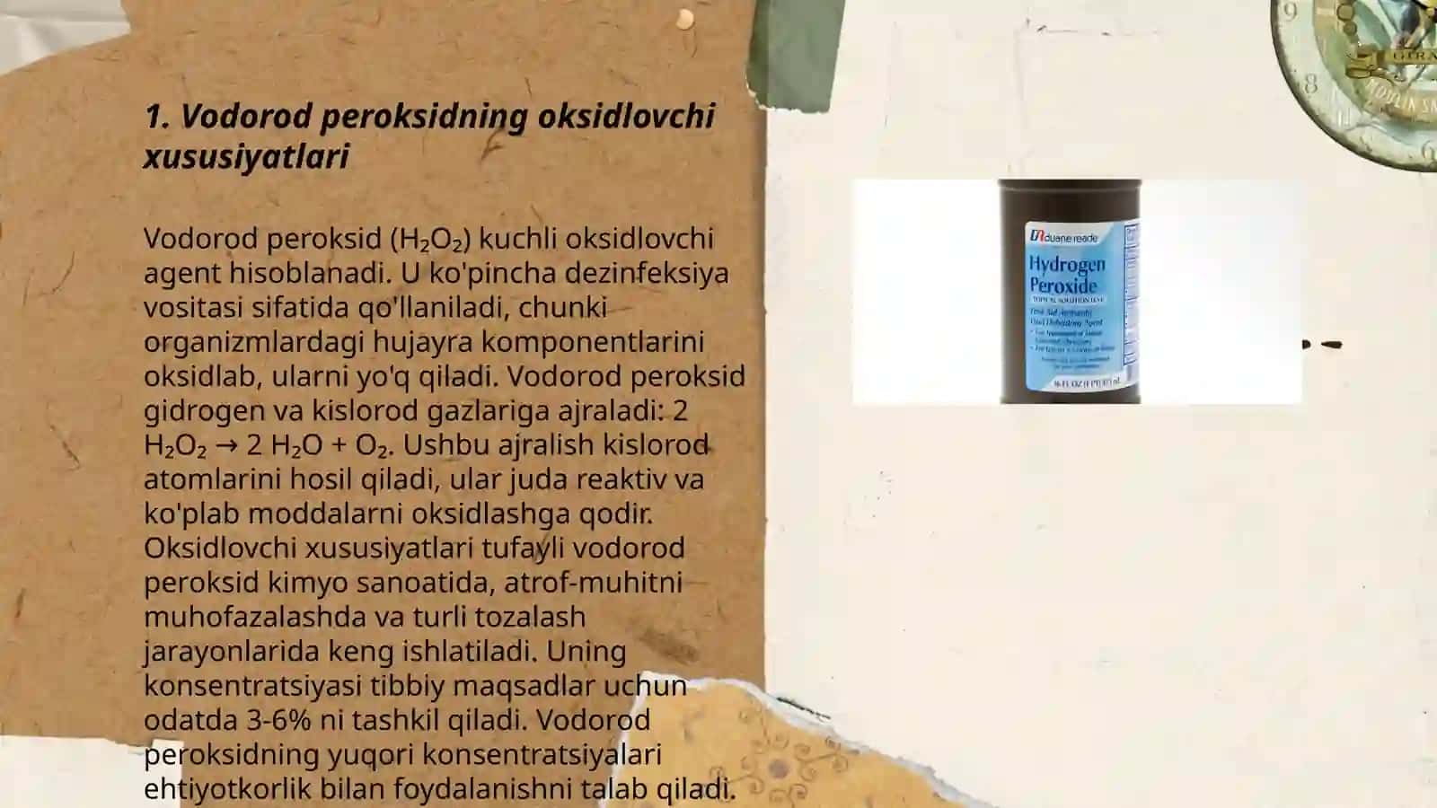 Vodorod peroksidning oksidlovchi va qaytaruvchi xususiyatlari 3