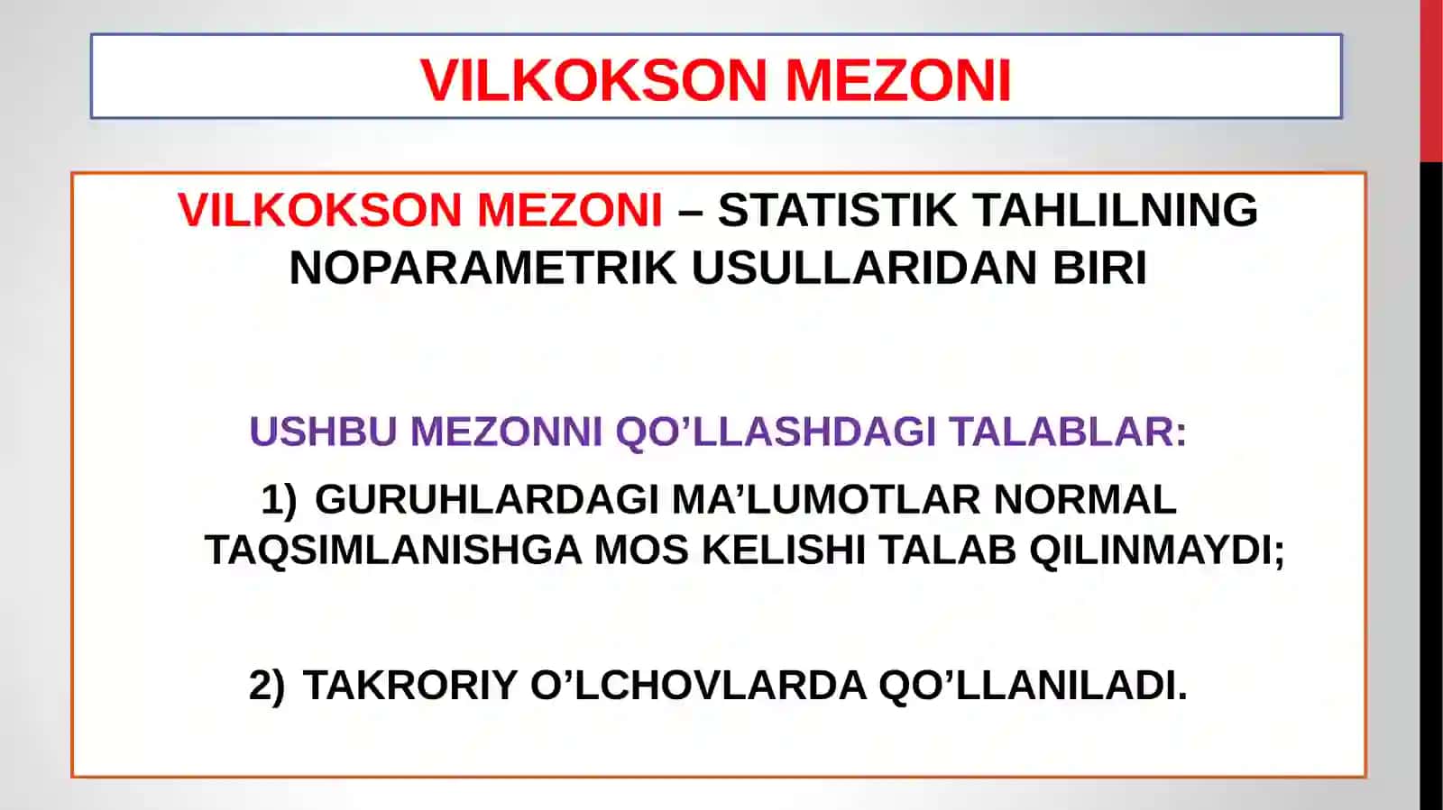 Takroriyo’lchovlarda ikki tanlanmani taqqoslash mezonlari 3