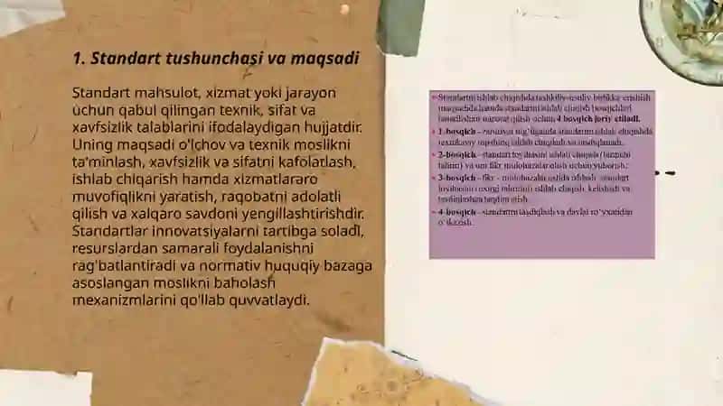 Standartni ishlab chiqish bosqichlari. Xalqaro standartlar. Standartlashning uslubiy asoslari 3