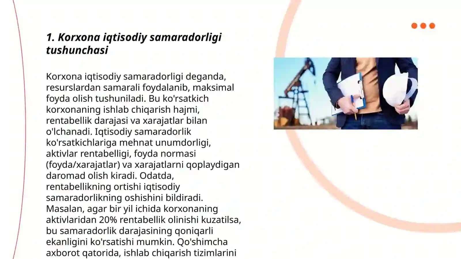 Korxonaning iqytisodiy samaradorligi va rentabillik ko'rsatkichlari 3