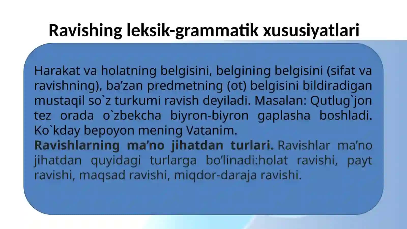RAVISHLARNING LEKSIK-GRAMMATIK BELGILARI, MA’NO TURLARI 3