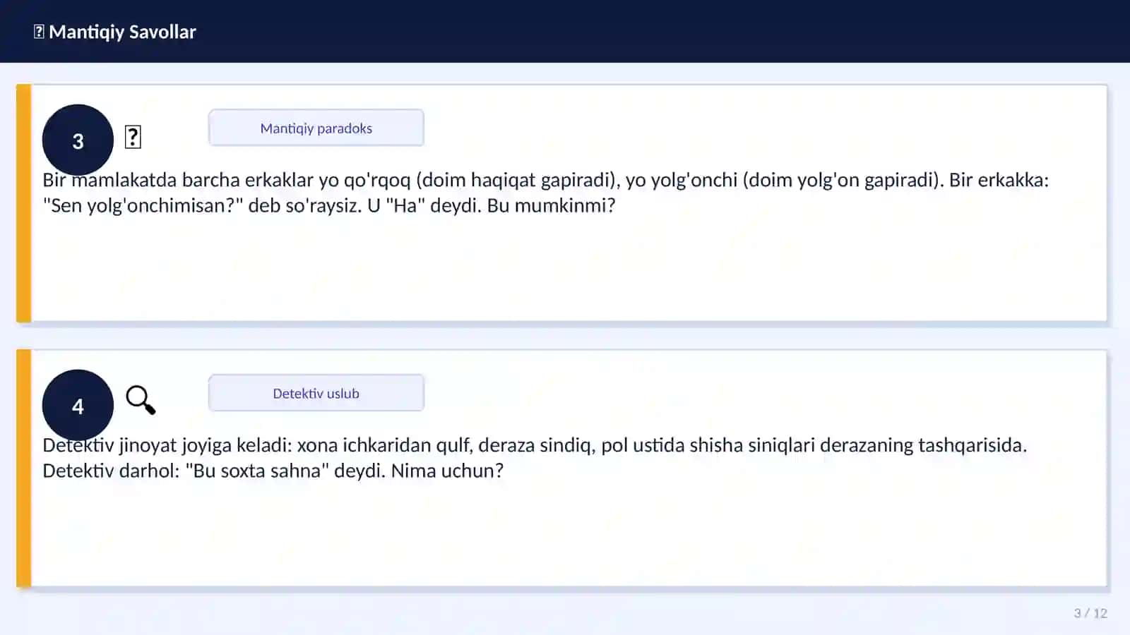 20 ta Mantiqiy Savol 3