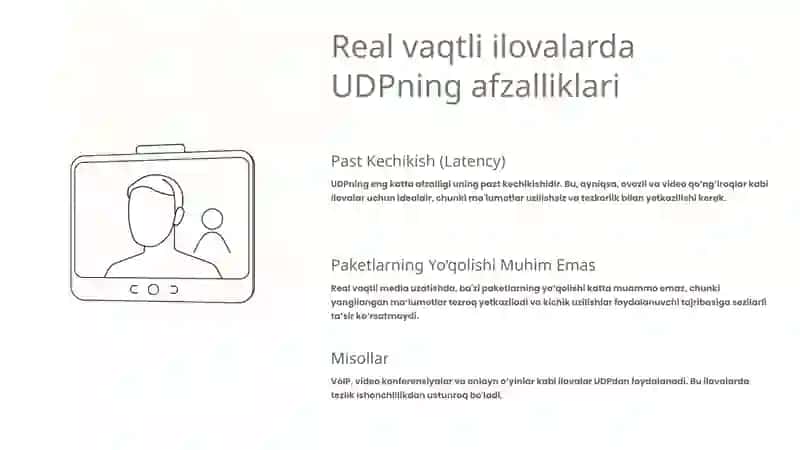 UDP Protokolining Yengil va Real Vaqtli Ilovalardagi Qo‘llanilishi va Afzalliklari 3
