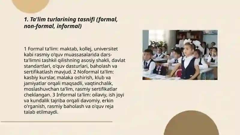 Ta'lim turlari va ta'limni tashkil etish shakllari 3