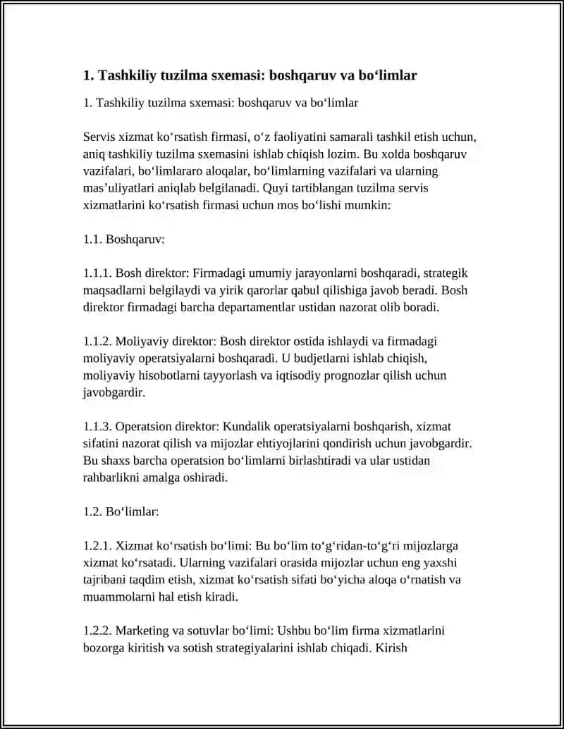 SERVIS XIZMAT KOʻRSATISH FIRMASINING STRUKTURAVIY SXEMALARINI ISHLAB CHIQISH 3