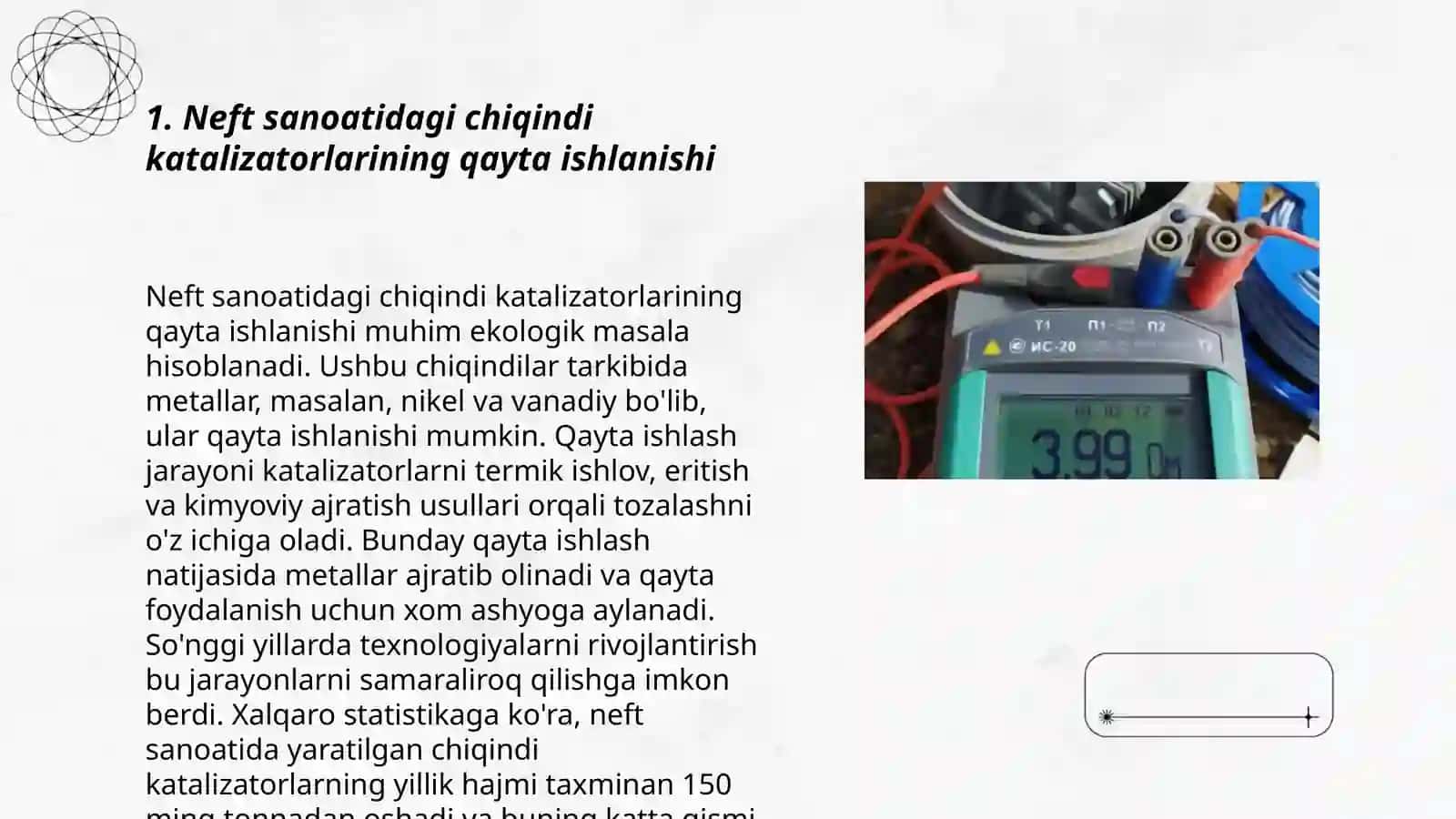 Neft sanoati chiqindi katalizatorlaridan yuqori markali biton mahsulotlarni olish 3