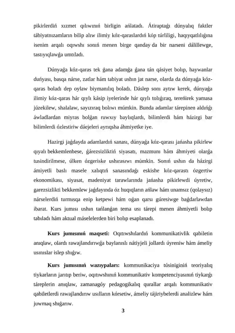 KURS JUMISI OQITIWSHINIŃ KOMMUNIKATIV QABILETIN RAWAJLANDIRIW 3