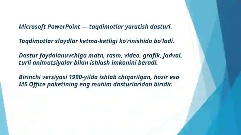 POWER POINTDA O’RGATUVCHI INTERAKTIV TAQDIMOTLAR YARATISH 3