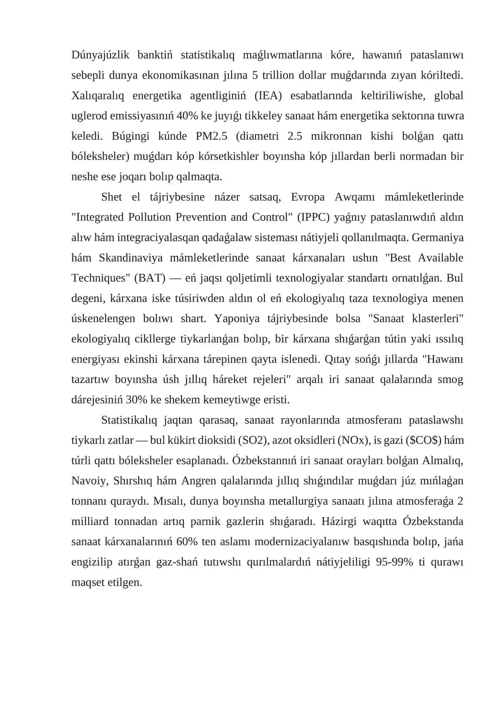 Sanaat rayonlarında atmosferanıń pataslanıwı 3