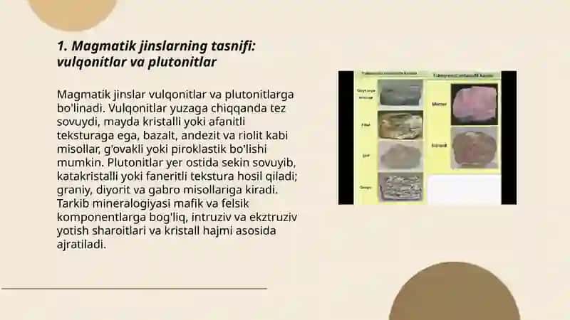 Magmatik va Metamorfik Tog‘ Jinslari: Hosil Bo‘lishi, Yotish Sharoitlari va Teksturalari 3