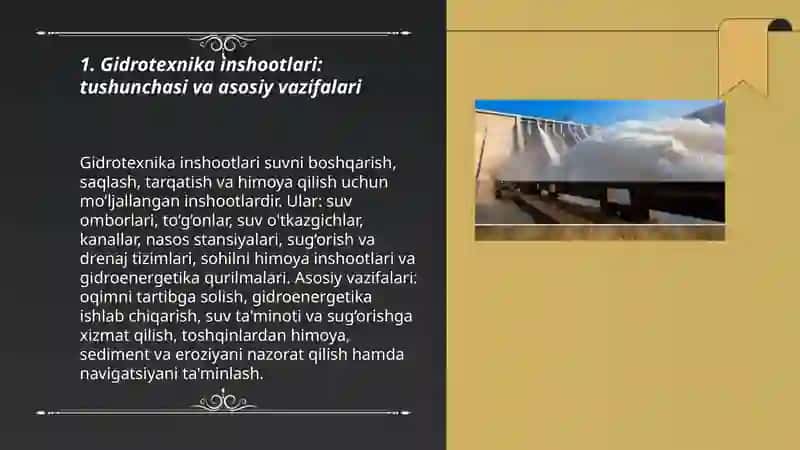 Gidrotexnika inshootlarining vazifasi va ishlash sharoitiga ko‘ra tasnifi 3