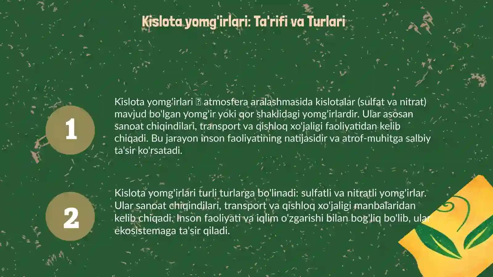 Kislota yomg'irlari va ularning hosil bo'lishida inson omilining roli 3