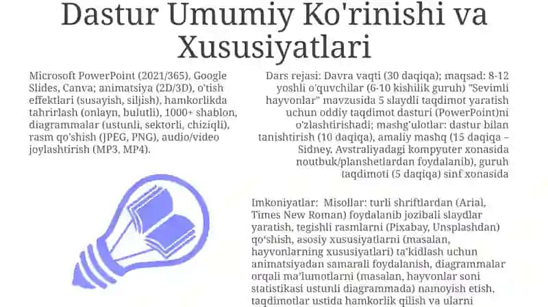 Kompyuterda taqdimotlar yaratish dasturlari imkoniyatlari mavzusida tògaraklar uchun dars ishlanma 3
