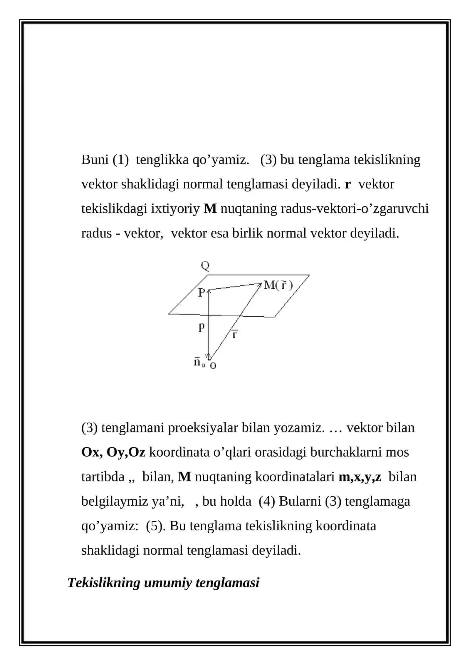 FAZODA TEKISLIKNING TENGLAMALARI MASALARI 3