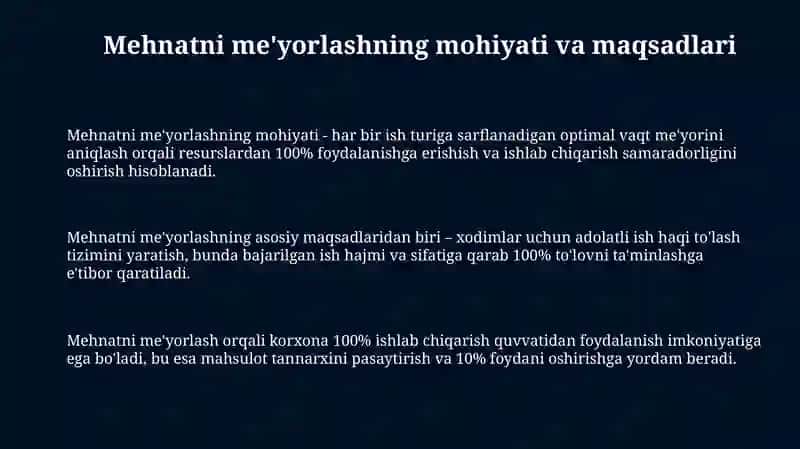 Mehnatni me'yorlashning mazmuni va vazifalari 3